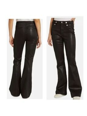 NWT VERONICA BEARD Jeans BEVERLY Black COATED High Rise Skinny Flare Zip size 24